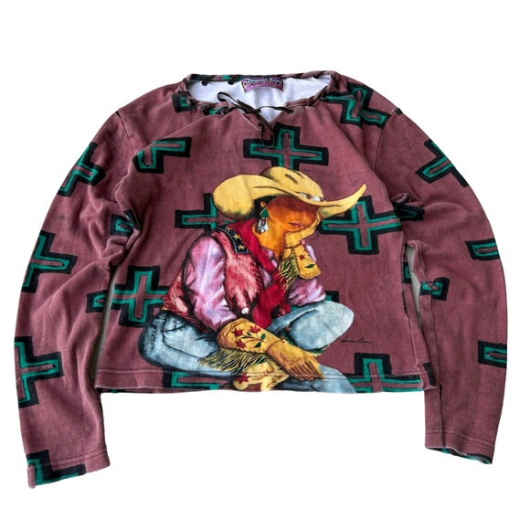 AOP Cowgirl Western Vintage Blouse Top Graphic Pullover Rodeo Gordon James Y2K - Picture 3 of 10